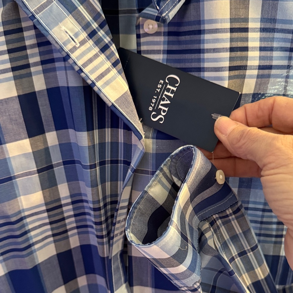 Chaps Women’s Blue and White Plaid Button-Down Shirt